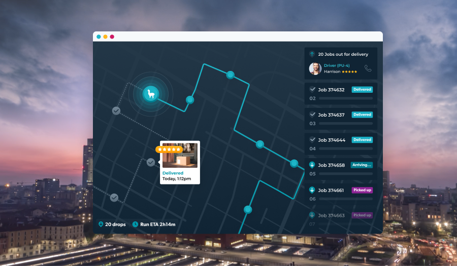 Map with route stops and headline is Smart Effortless Last Mile Delivery